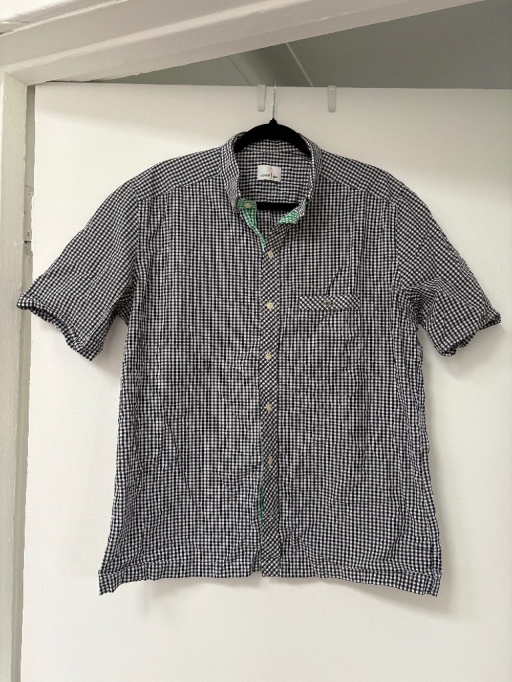 Lacoste Gingham Button-Up T-Shirt with Colourful Detail